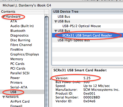 Tiger System profiler showing USB image